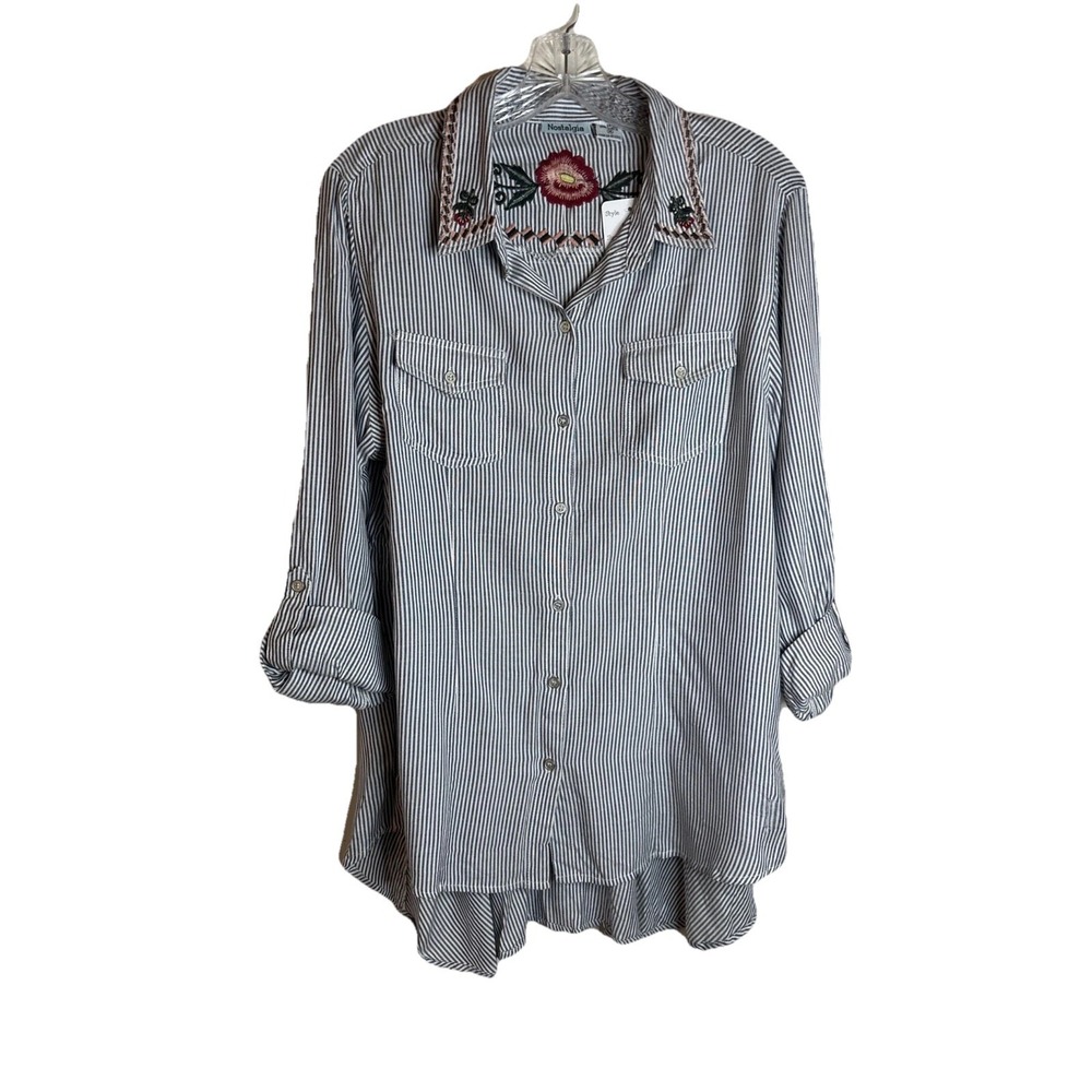 NWT Nostalgia Pinstripe Embroidered Flowy‎ Sz Medium
